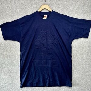 Vintage 1997 Looney Tunes Mens Shirt Taz Embossed Print Single Stitch Navy XL
